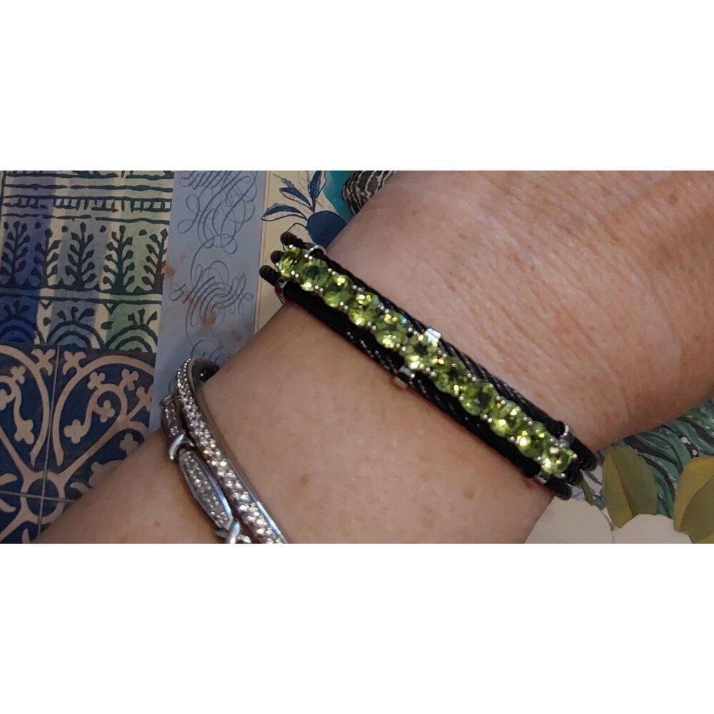 5 Carat Artisan Round Cut Genuine Lime Peridot Black Cable Rope Cuff Bracelert - Picture 4 of 6